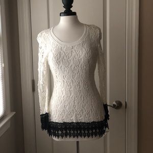 NWT - V Cristina Lace Top with Black Trim
